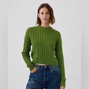 Gap Cropped Cable Knit Cotton Sweater, Green, Size Medium